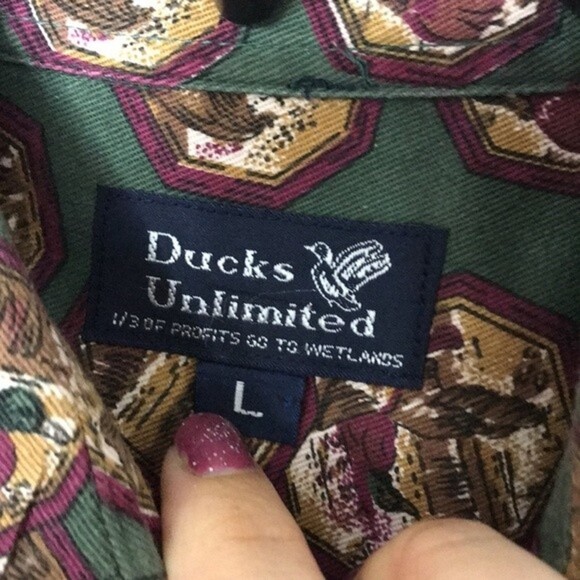 Ducks unlimited all over duck print button down long sleeves shirt size XL vtg - Picture 7 of 13